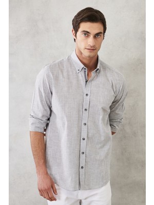 ALTINYILDIZ CLASSICS Erkek Antrasit Slim Fit Dar Kesim Düğmeli Yaka %100 Pamuk Flamlı Gömlek