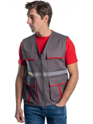 Şensel, Reflektörlü Yelek, Gri-Kırmızı -118E3686-