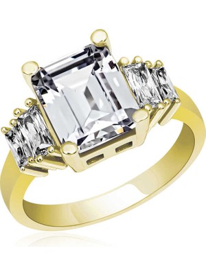 Gumush Gümüş Beyaz Baget Taşlı Bayan Yüzük