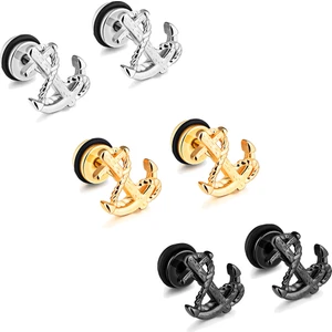 Mens Womens Unisex Paslanmaz Çelik Çapa Saplama Küpe, 3 Çift Bir Set
