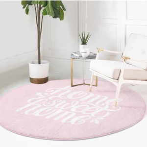 Real Homes Realhomes Home Sweet Dijital Baskılı Pembe Koridor ve Antre Yıkanabilir Kaymaz Tabanlı Yuvarlak Halı