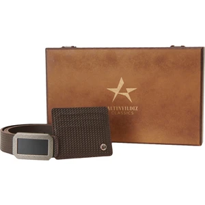 ALTINYILDIZ CLASSICS Erkek Kahverengi Kemer - Kartlık Aksesuar Set