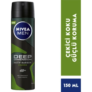 NIVEA Men Erkek Sprey Deodorant Deep Dimension Amazonia 48 Saat Anti-perspirant Koruma 150ml, Çekici Koku