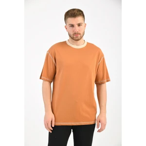 Kiremit Kısa Kollu Renkli Yaka T-Shirt