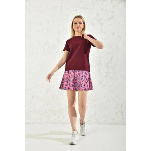 Bordo Çiçek Desenli Sweat Elbise