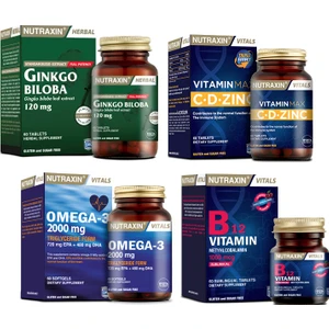 Ginkgo Biloba 60 Tablet+Omega 3 Balık Yağı 2000 Mg 60  Kapsül + Vitamin Max 60 Tablet+B12 Vitamini