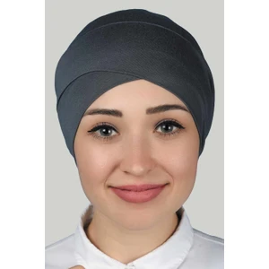 Çapraz Dış Tesettür Bonesi Penye - Füme
