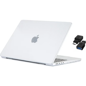 Apple 14" Macbook Pro M1 A2442 Beyaz Carbon Fiber Dizayn Kılıf Koruyucu Kapak+Çevirici