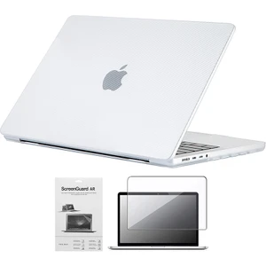 Apple 14" Macbook Pro M1 A2442 Beyaz Carbon Fiber Dizayn Kılıf Koruyucu Kapak+Film