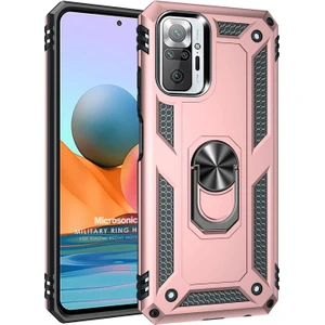 Xiaomi Redmi Note 10 Pro Max Kılıf Military Ring Holder Rose Gold