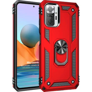 Xiaomi Redmi Note 10 Pro Max Kılıf Military Ring Holder Kırmızı