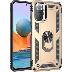 Xiaomi Redmi Note 10 Pro Max Kılıf Military Ring Holder Gold