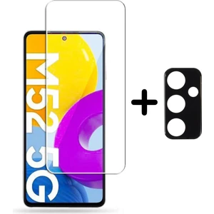 Samsung Galaxy M52 Temperli Cam Ekran Koruyucu ve Kamera Lens Koruyucu Seti