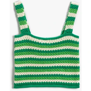 Koton Kalın Askılı Triko Crop Üst Çizgili