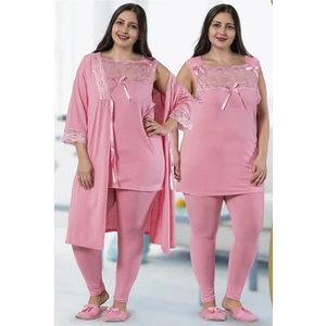 Kadın Sabahlıklı Büyük Beden 3'lü Pijama Takım