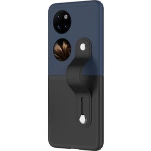 Huawei P50 Pocket Parmak Tutuculu Deri Desen Plastik Kılıf - Siyah-Lacivert