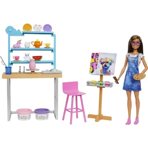 Barbie'Nin Sanat Atölyesi; Barbie Bebek (29 Cm); Çömlek Yapımı Ve Resim Sanatı İçin 25'Ten Fazla Aksesuar; Oyun Hamuru; Vazo Kalıbı; Tuvaller Ve Daha Fazlası; 3-7 Yaş Arası Hcm85