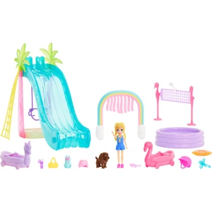 Polly Pocket Eğlenceli Su Parkı Oyun Seti; Polly bebek (7 cm); kaydırak dahil 15 aksesuar; havuz; voleybol filesi; salıncak; köpek ve daha fazlası; 4 yaş ve üzeri HDW63