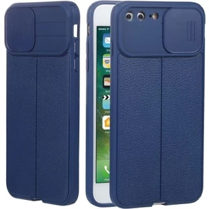 Apple iPhone 7 Plus Kılıf Kamera Sürgülü Deri Dokulu Mat Silikon Lacivert