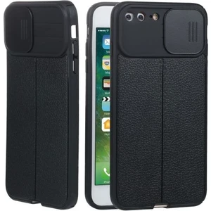 Apple iPhone 7 Plus Kılıf Kamera Sürgülü Deri Dokulu Mat Silikon Siyah