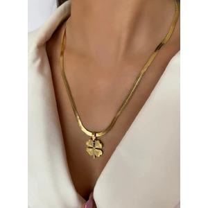 Mel's  Accessoriess  Altın Çelik Italyan Zincirli Yonca-Şans Kolye Model(Ürün Ölçüsü 45 Cm)