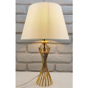 Gold Kaplama Burgu Metal Ayaklı Kristal Cam Toplu  Açık Krem Kumaş  Şapkalı  Abajur Masa Lambası