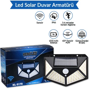 Hero Led Güneş Enerjili Dış Mekan Solar Duvar Armatürü Beyaz Işık