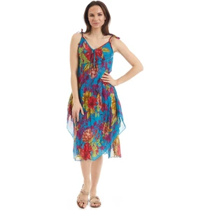 Şile Bezi Turkuaz Çiçek Desen  Vual Elbise