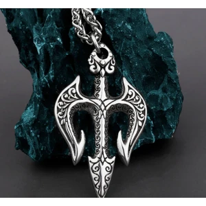 Vikings Paslanmaz Çelik Neptune Trident Gladyatör Poseidon Mızrak Erkek Kolye
