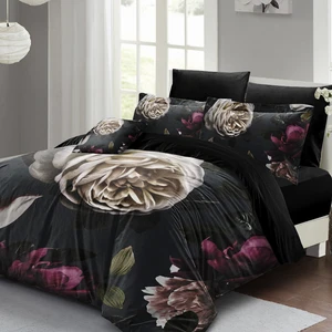 Black Flower Çift Kişilik Nevresim Takımı 3D Pamuk Saten