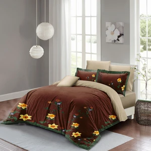 Sun Flowers Çift Kişilik Nevresim Takımı 3D Pamuk Saten
