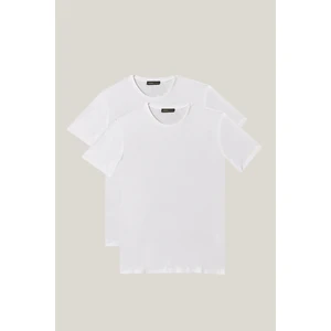 AC&Co / Altınyıldız Classics Erkek Beyaz Slim Fit Dar Kesim Bisiklet Yaka %100 Pamuk 2'li Düz Tişört Paketi