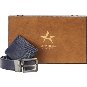 ALTINYILDIZ CLASSICS Erkek Lacivert Kemer - Kartlık Aksesuar Set