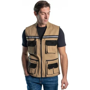 Şensel, Reflektörlü Çok Cepli Yelek Bej-Siyah -118E1557-