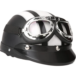 Motosiklet Scooter Açık Yüz Yarım Deri Kask, Vizörlü (Yurt Dışından)