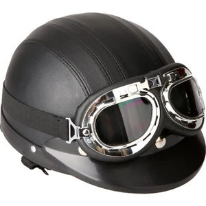 Motosiklet Scooter Açık Yüz Yarım Deri Kask, Vizörlü (Yurt Dışından)