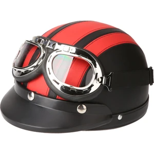 Motosiklet Scooter Açık Yüz Yarım Deri Kask, Vizörlü (Yurt Dışından)