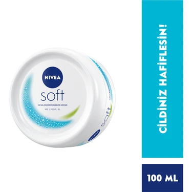 Nivea Soft Nemlendirici Bakım Kremi 100ml, Jojoba Yağı, E Vitamini, Yüz Vücut El, Yumuşak Cilt