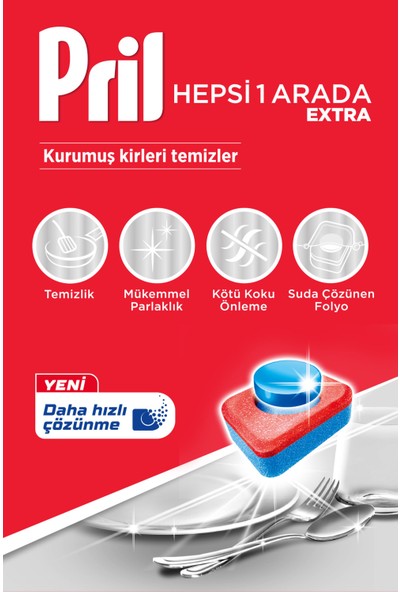 Pril Hepsi Bir Arada Extra 45 Yıkama Bulaşık Makinesi Deterjanı Tableti