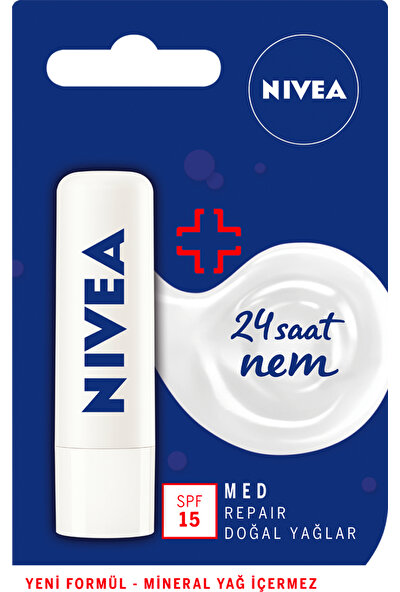 NIVEA Med Repair Dudak Bakım Kremi 4,8gr,24 Saat Nem,Doğal Yağlar ile Çatlamış Dudak Bakım,SPF 15