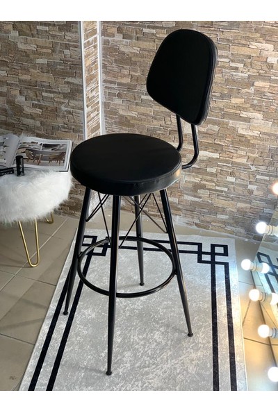 Okkored 2 Adet 65 cm Metal Ayaklı Deri Eyfel Bar Sandalyesi,bar Taburesi