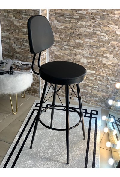 Okkored 1 Adet 65 cm Metal Ayaklı Deri Eyfel Bar Sandalyesi,bar Taburesi