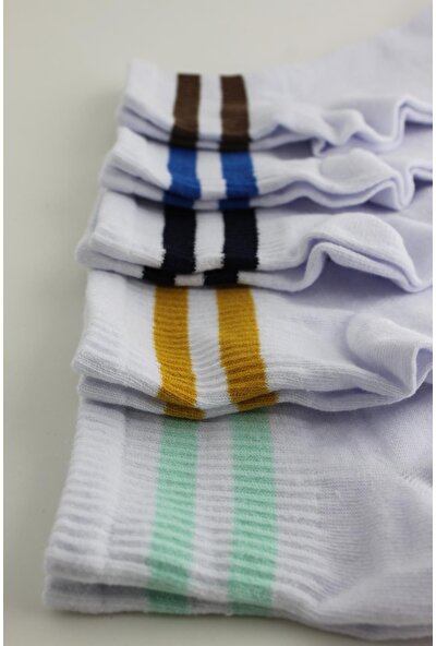 Trick or Treat 5'li Paket Beyaz Renk Pamuklu Farklı Renklerde Çizgili Unisex Kadın Erkek Çorap