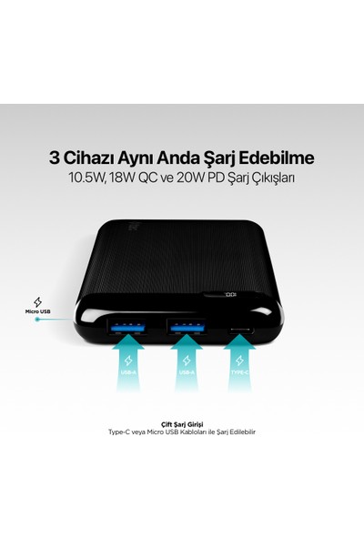 Ttec Powerslim LCD Pd 10.000 Mah Taşınabilir Şarj Aleti - Powerbank