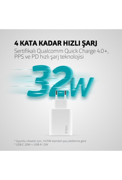 Ttec 32W Smartcharger Duo Usb-C+Usb-A Seyahat Şarj Aleti