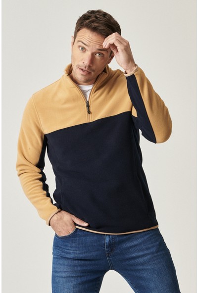 AC&Co / Altınyıldız Classics Erkek KARAMEL-LACI Standart Fit Günlük Rahat Çift Renkli Polar Spor Sweatshirt