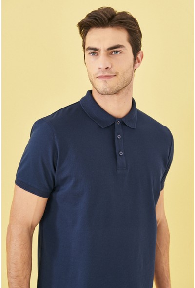 Altınyıldız Classıcs Erkek Lacı-Lacı Düğmeli Polo Yaka Cepsiz Slim Fit Dar Kesim Düz Tişört