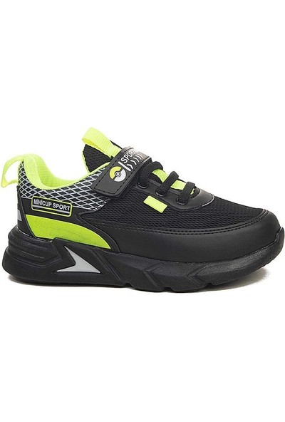Minicup 3 Siyah Yeşil Renk Cırtlı Erkek Çocuk Spor Ayakkabı