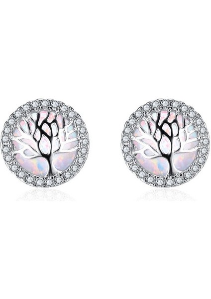 Yuvarlak Saplama Küpe Kadınlar Için Gümüş 925 Takı Kadın Taş Kulak Çiviler Beyaz Mavi Opal Yaşam Ağacı Moda Tasarım | Saplama Küpe fiyatları