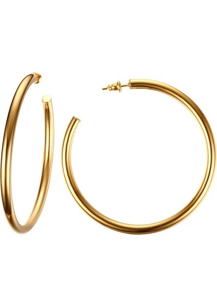 (Altın, 63MM) Kadınlar Paslanmaz Çelik Minimalist Moda Hoop Küpe Döngü Kulak Yüzükler